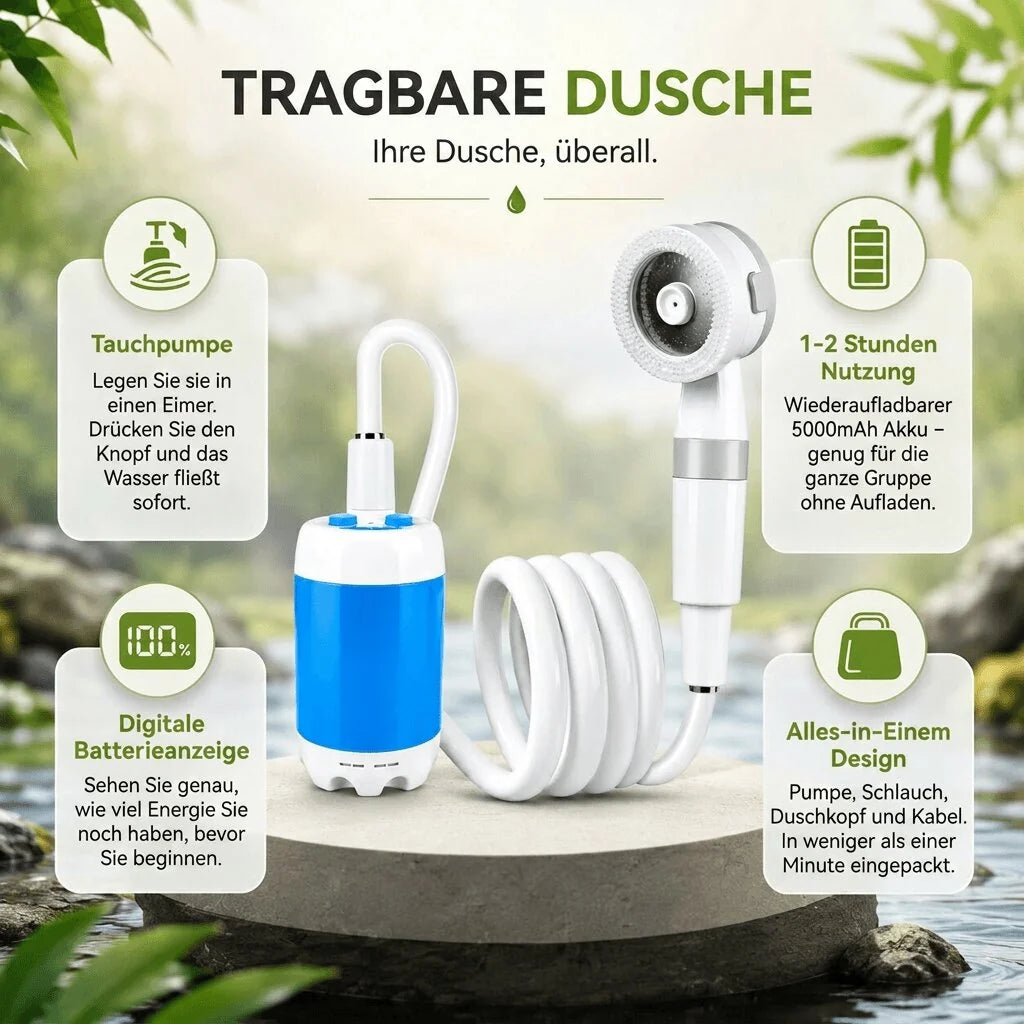 Campingdusche mit Akku Pumpe | Quellkaskade