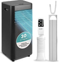 SereneLife Schwarz Mobiles Klimagerät 9000 BTU 2,64kW für 28 m² – Air Conditioner mit Abluftschlauch, 3-in-1 mit Entfeuchter und Ventilator, Leise 54 dB, inkl. Fensterkit und Fernbedienung