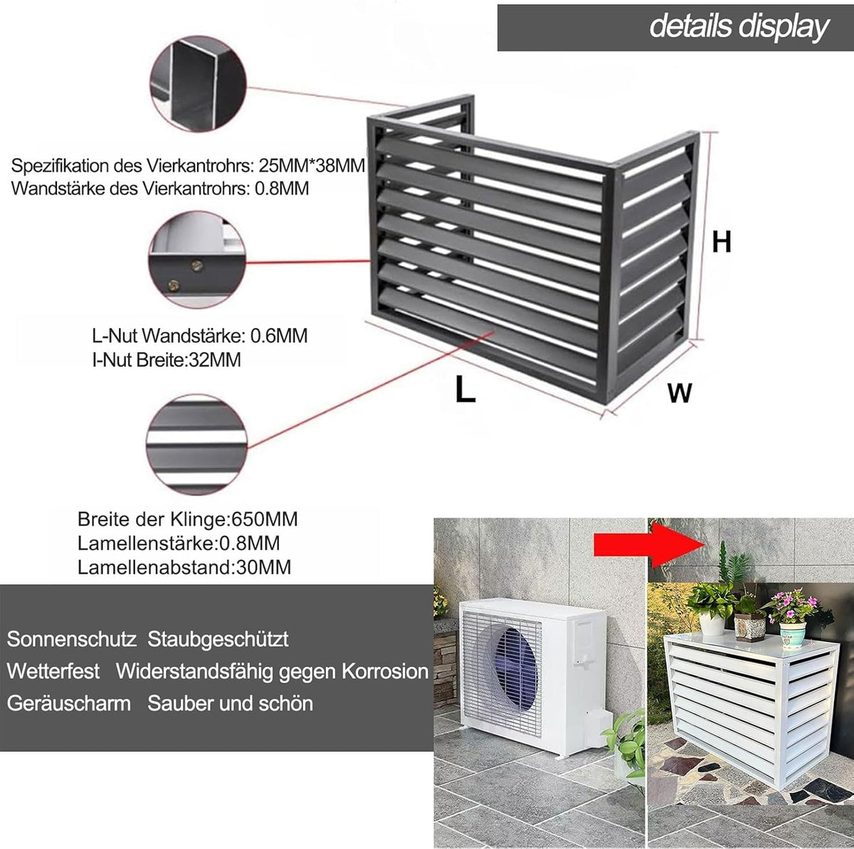 5P Außenklimaanlage Abdeckung Verkleidung aus Aluminium Wasserdichter Klimaanlagen Schutzabdeckung Staubschutz for Haus Rechteck Outdoor Fenster AC Einheit Split Schutzgitter for Wärmepumpen