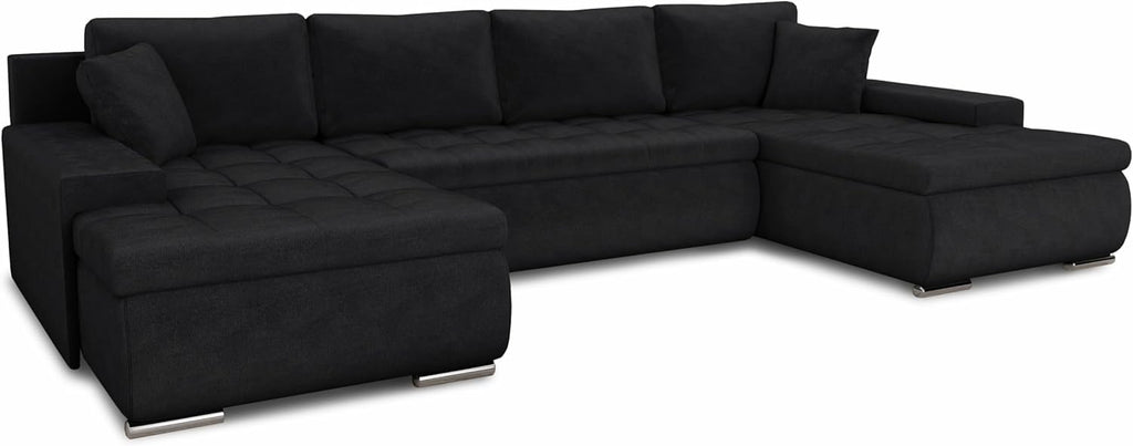 Sofnet Wohnlandschaft mit Schlaffunktion Faris U-Form - Couch, Schlafsofa mit Bettkasten, Couchgranitur mit Bettfunktion, Big Sofa, Bettsofa (Schwarz (Kronos 07))