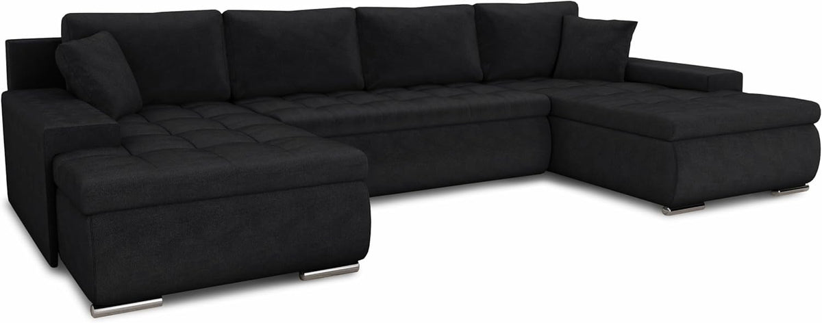 Sofnet Wohnlandschaft mit Schlaffunktion Faris U-Form - Couch, Schlafsofa mit Bettkasten, Couchgranitur mit Bettfunktion, Big Sofa, Bettsofa (Schwarz (Kronos 07))