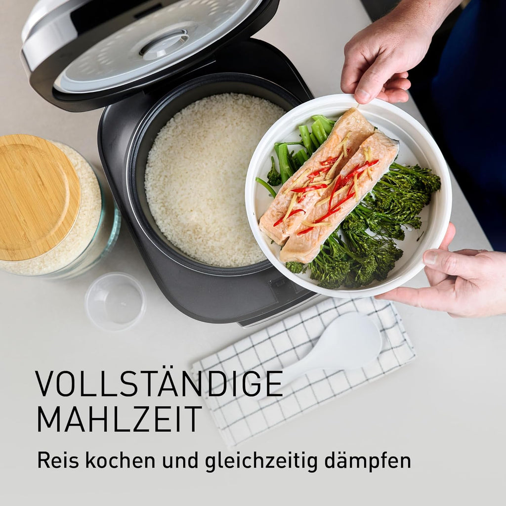 Panasonic SR-DA152KXE Automatischer Reiskocher mit Dampfgarer, Fuzzy-Logik, Wasserverhältnisanzeige, BPA-frei, Warmhalten, Startverzögerung, spülmaschinengeeignete Teile, vielseitig, schwarz