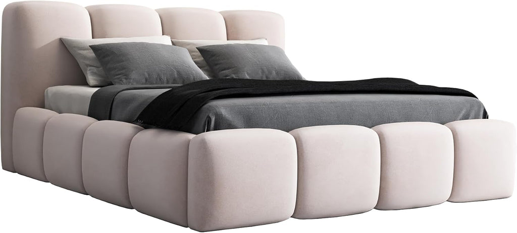 A&J MöbelLand Polsterbett 120x200 mit Bettkasten und Lattenrost – DONA-OM, Bett mit Stauraum in Beige ohne Matratze