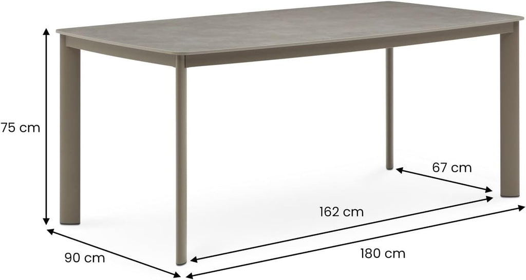 IDIMEX Gartenmöbel Set TAVOLO mit 6 Stühlen und Tisch, Champagner - 180x90 cm Gartentisch mit Keramik- Platte, Outdoor Essgruppe, Stühle mit Rope Bespannung, wetterfest für Garten Terrasse & Balkon