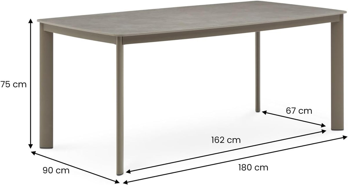 IDIMEX Gartenmöbel Set TAVOLO mit 6 Stühlen und Tisch, Champagner - 180x90 cm Gartentisch mit Keramik- Platte, Outdoor Essgruppe, Stühle mit Rope Bespannung, wetterfest für Garten Terrasse & Balkon