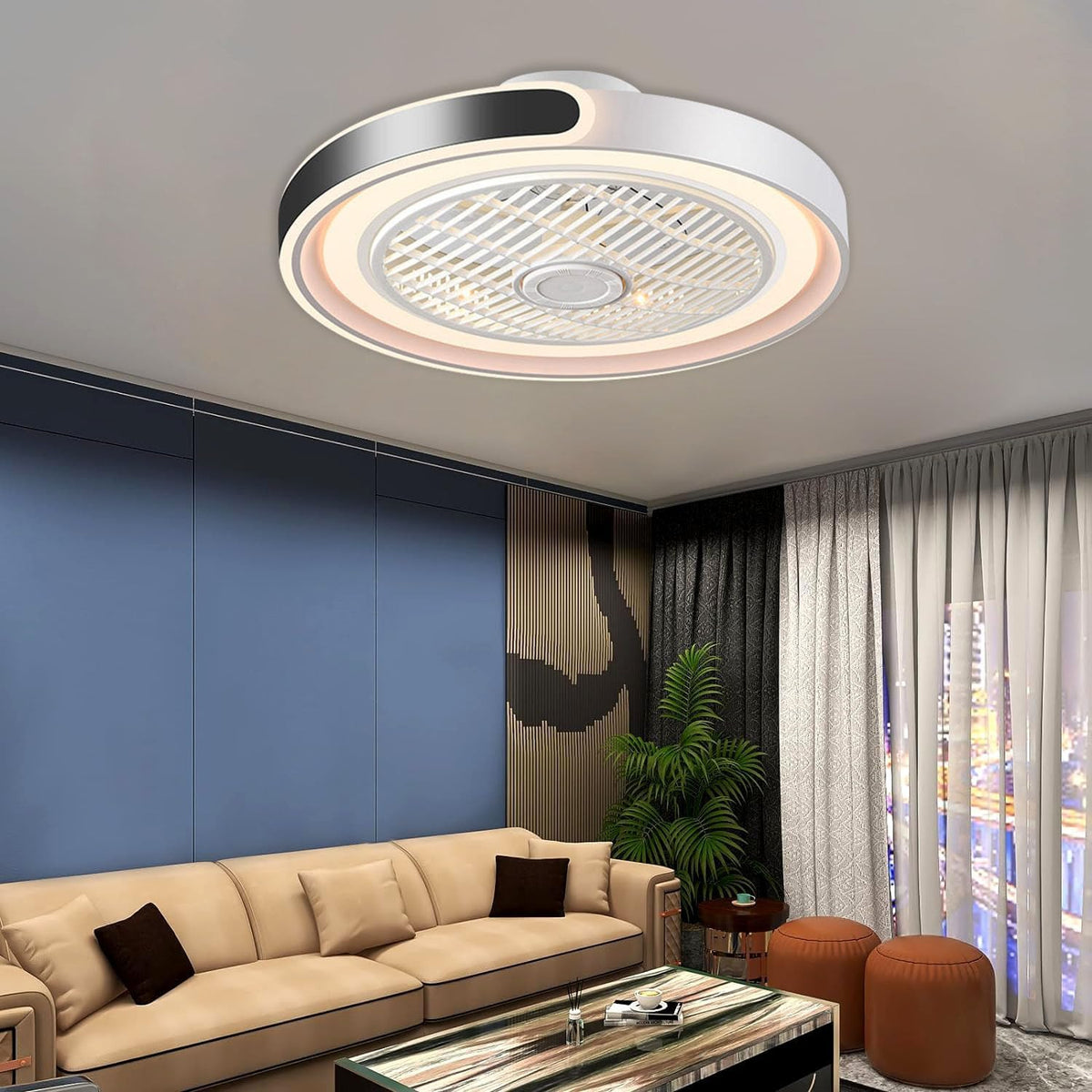 ASJK Deckenventilator mit Licht, Modern LED Dimmbar Deckenleuchte mit Ventilator und Fernbedienung Leise 72 W, 7200 lm, für Wohn, Schlaf- und Esszimmer, 6-Gang, Timer, Schwarz