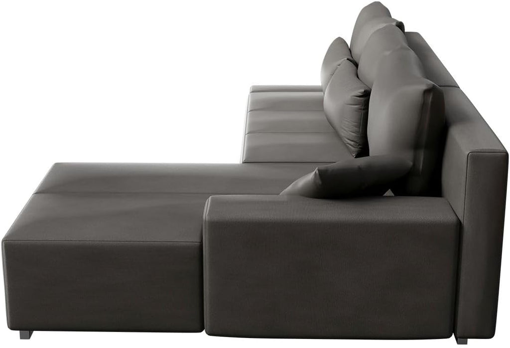 Juskys Sofa Davos Rechts mit Schlaffunktion - Ecksofa für Wohnzimmer mit Bettkasten & LED - Stoff Schlafsofa L Form Couch Beleuchtung - Hellgrau
