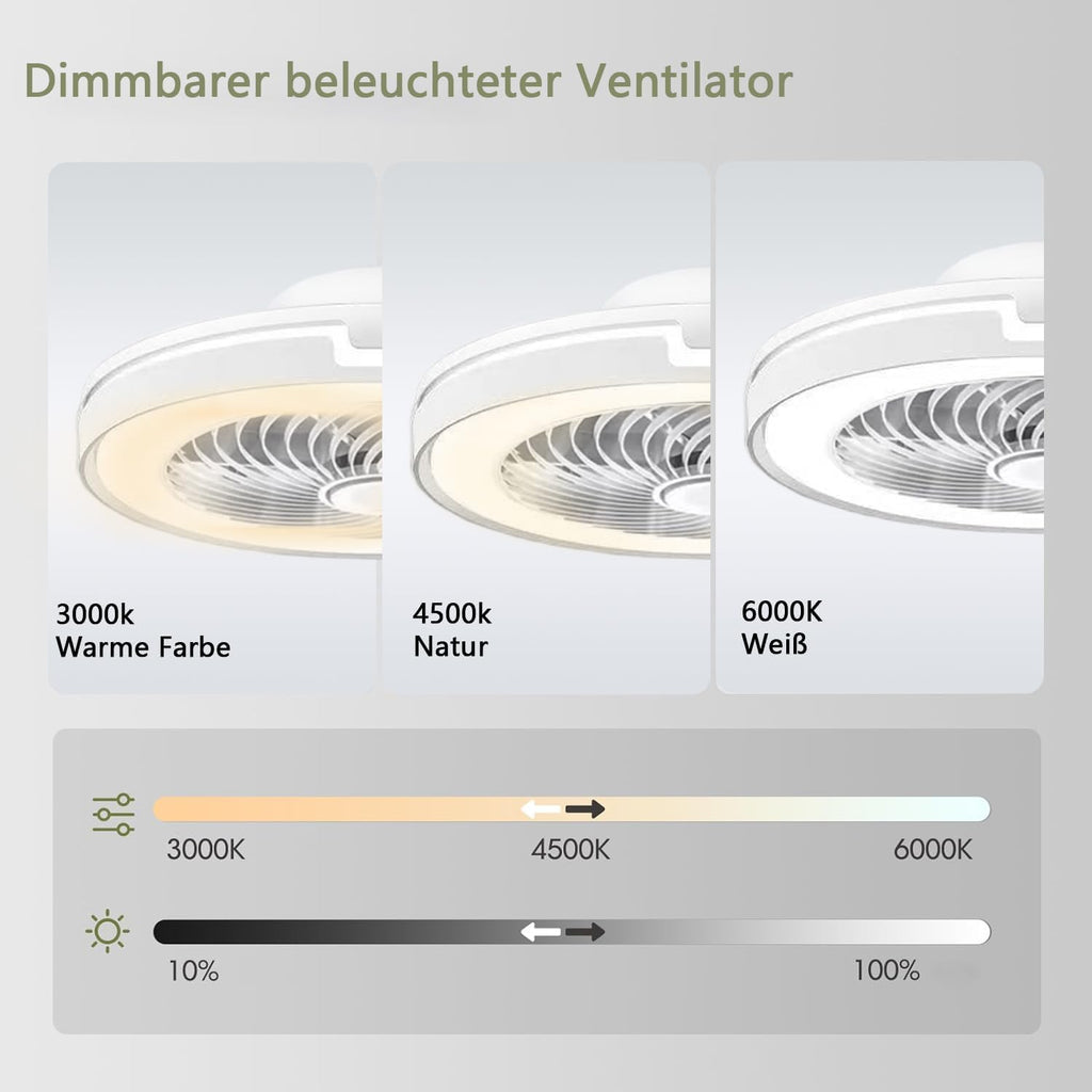 LED Deckenventilator mit Beleuchtung Leise 6 Windstufen, lampe mit ventilator, APP, Modernes Design deckenventilator mit licht für Wohnzimmer Schlafzimmer,(50CM，Weiß)