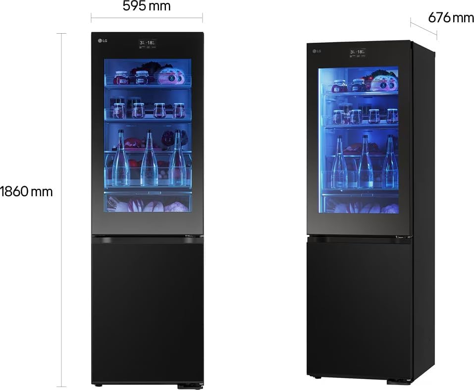 LG GBG7190CEV, Klasse C, 349 L, Kühl-Gefrierkombination mit Instaview und LED, Touch LCD Display, einstellbarem Farbwechsel, Total NoFrost, DoorCooling+, 59.5 x 67.6 x 186cm ꟷ Essence Black Steel