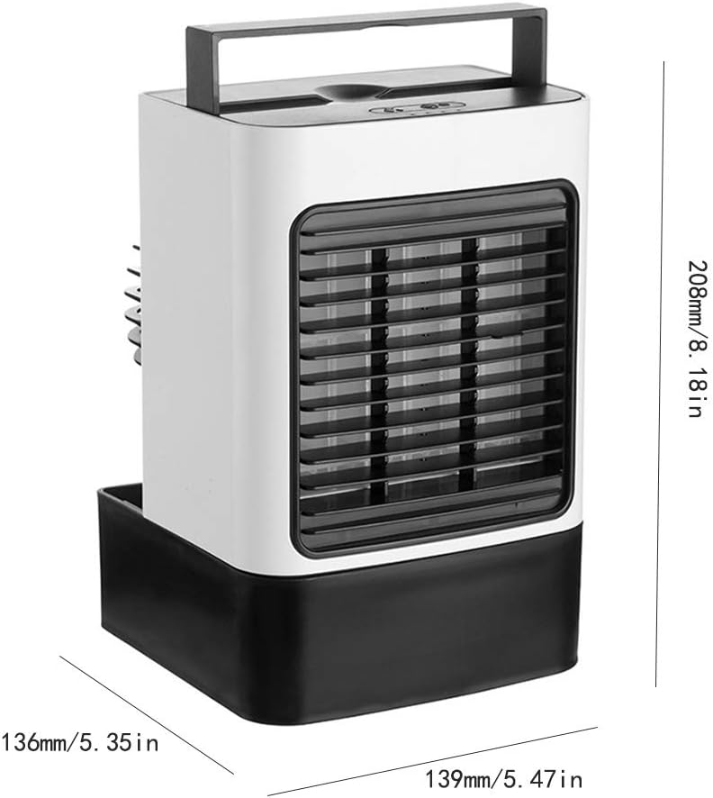 Tragbarer Klimaanlagenventilator, Mini Verdunstungskühler Luftbefeuchter, USB Wiederaufladbarer Schreibtischventilator mit LED-Licht für Zuhause und Büro, leise Nebelkühllösung