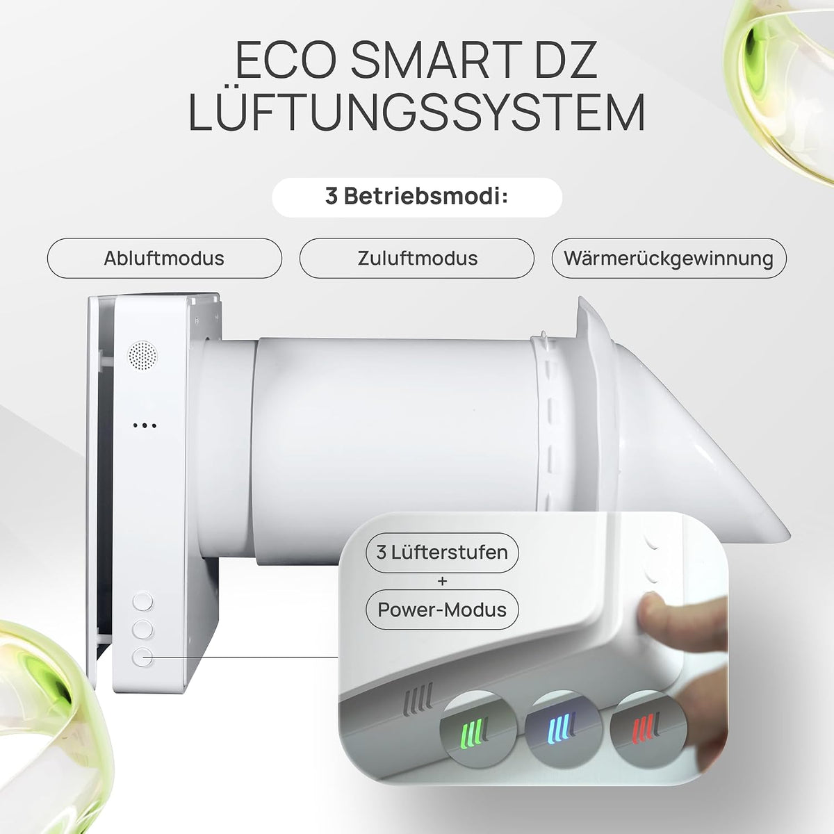Eco Smart DZWR – Lüfter mit CO₂-Steuerung - Dezentrale Wohnraumlüftung mit Wärmerückgewinnung – F7 Filter & 97% Wärmerückgewinnung – Lüftungssystem 160 mm – 60 m³/h – WLAN & App