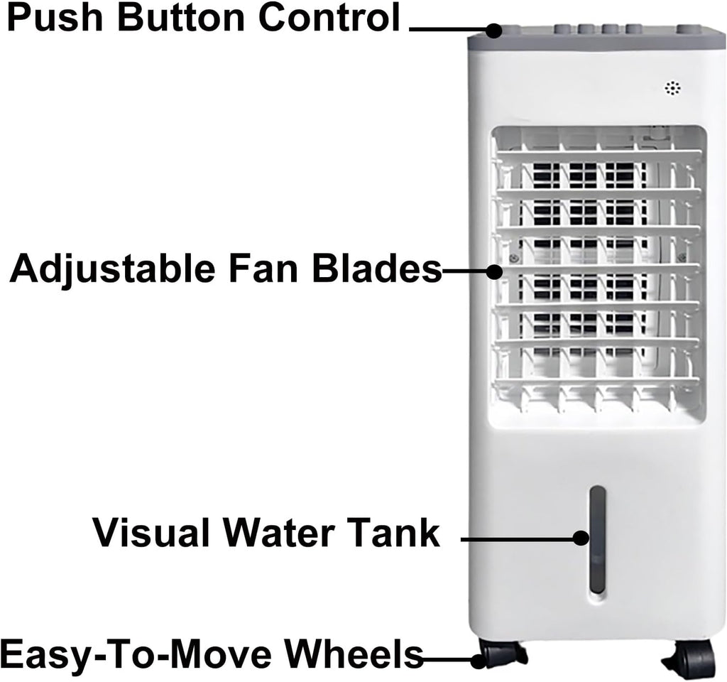 Persönlicher Standventilator, Wasserkühlungsventilator, tragbarer Luftkühler, großer Abstrahlwinkel, für Schlafzimmer, Wohnzimmer und Esszimmer