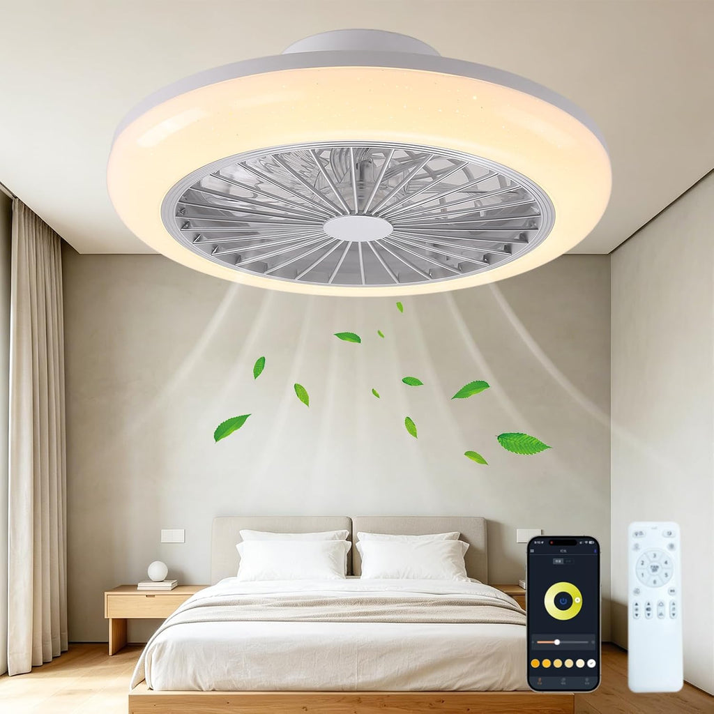 45cm Deckenventilator mit Beleuchtung Leise, LED RGB Deckenleuchte mit Ventilator und Fernbedienung Dimmbar, 6 Windstufen Reversibel, APP Timer mit Integrierter Lautsprecher für Schlafzimmer