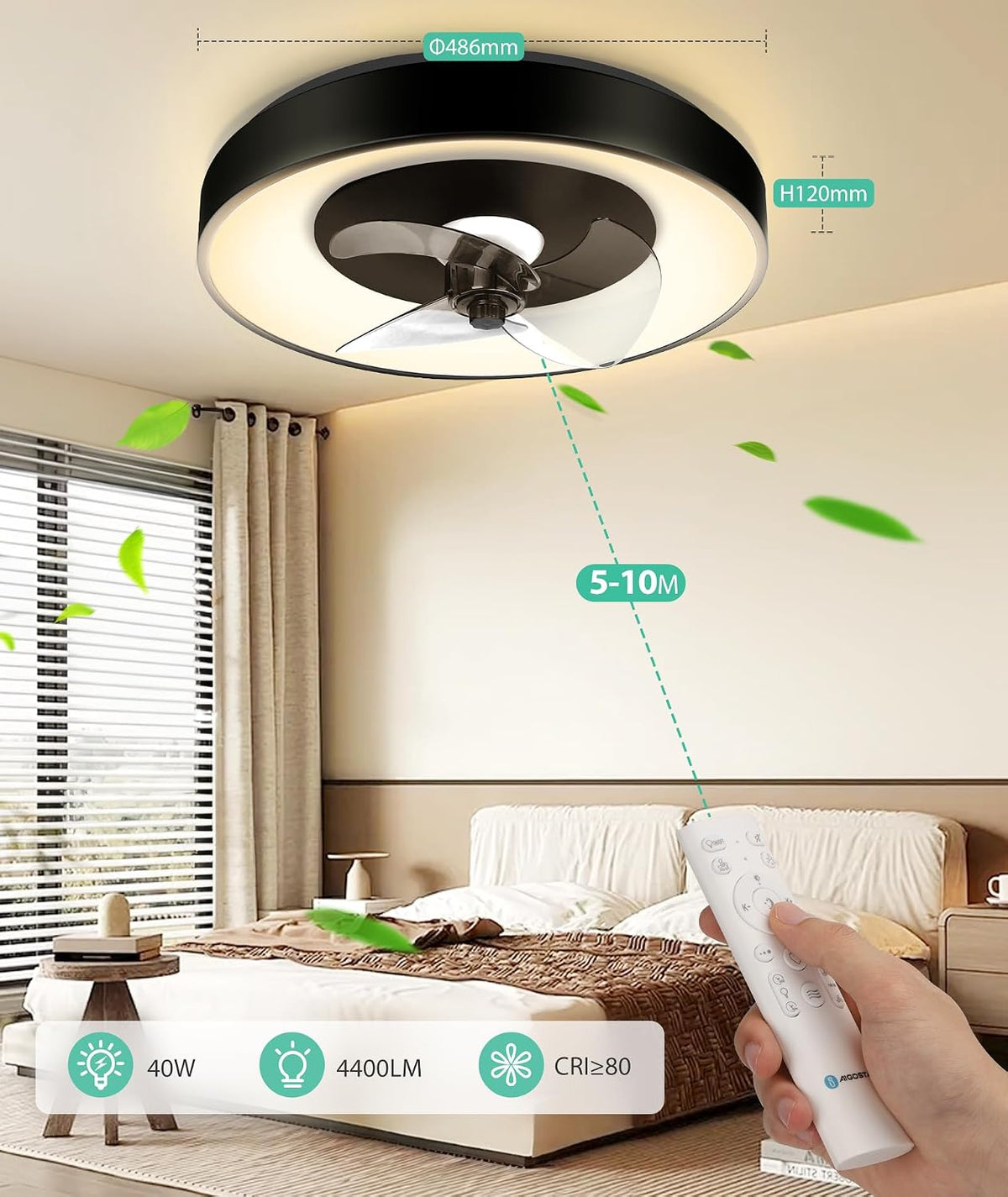 Aigostar Deckenventilator mit Beleuchtung Alexa, LED 40W, 4400LM, 2700K-6500K Dimmbar, 6 Geschwindigkeiten,φ50CM - Smart Deckenventilator mit Fernbedienung und Gateway, für Schlafzimmer, 2er-set