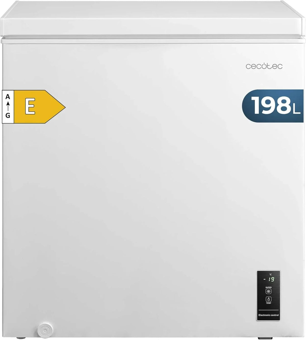 Cecotec Congelador Horizontal 198L Bolero CoolMarket Chest 198P White E. Cesta con Asas, Control Electrónico LED, UltraContact D-Cool, Dual Function, Puerta ZeroG (80º-30º), Fast Freezing, Compacto