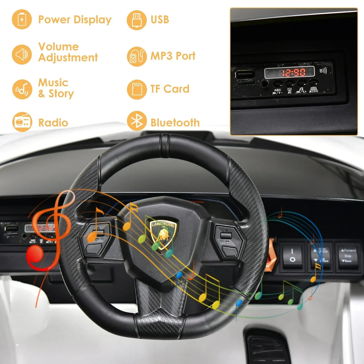 Lamborghini Licenciado Eléctrico con Suspensión y Bluetooth
