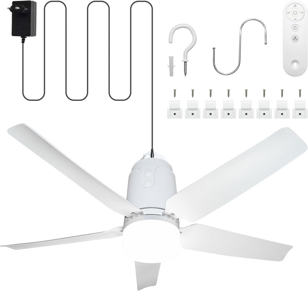 SHUNLEE Deckenventilator Outdoor mit Beleuchtung 80CM, Deckenventilator Indoor/Outdoor mit Stecker, Fernbedienung und Leise, Mobiler Ventilator Lampe für Terrasse, Ceiling, Pavillon, Wohnzimmer (80CM)