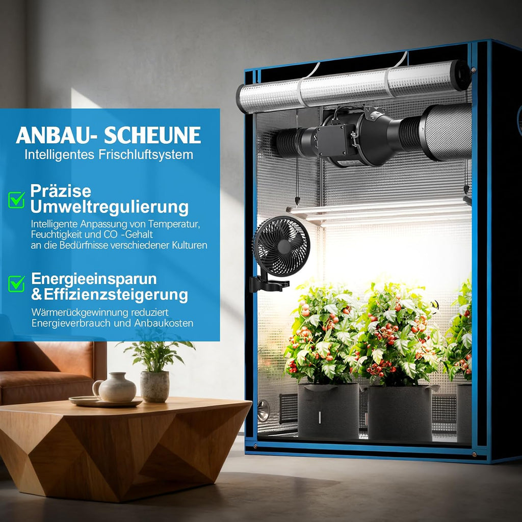 100mm Rohrventilator WiFi APP mit Inverter-EC-Motor, 360 m³/h Inliner Abluftventilator mit Intelligenter Temperatur- und Feuchtigkeitsregler, 3m Kabel Inline Rohrlüfter für Growzelte Gewächshäuser