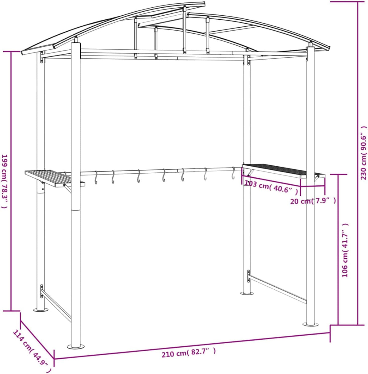 Festnight Grill Pavillon Wasserdicht 210x114x230 cm Grillpavillon Grill Unterstand Outdoor Grillhütte Grillunterstand Wetterfest BBQ Gartenlauben Winterfest Garten Terrasse