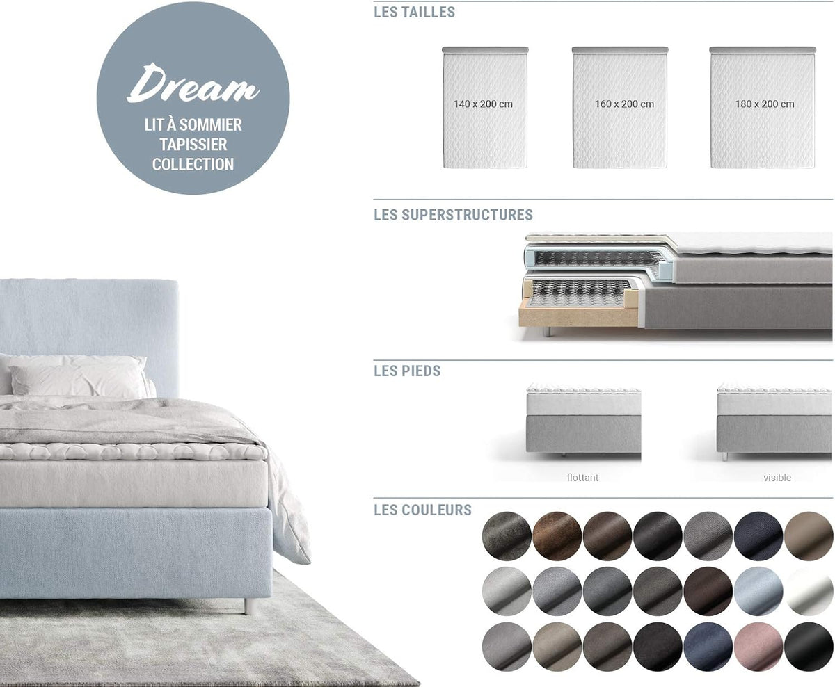 DELIFE Boxspringbett Dream-Great Mikrofaser Grau 140x200 cm mit Matratze und Topper