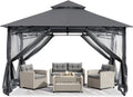 ABCCANOPY Pavillon 2.5x2.5m Wasserdicht Stabil Winterfest Gartenpavillon，Doppeldachweichdach Hinterhof-Partyzelt mit Netz für Schatten und Regen,Grau
