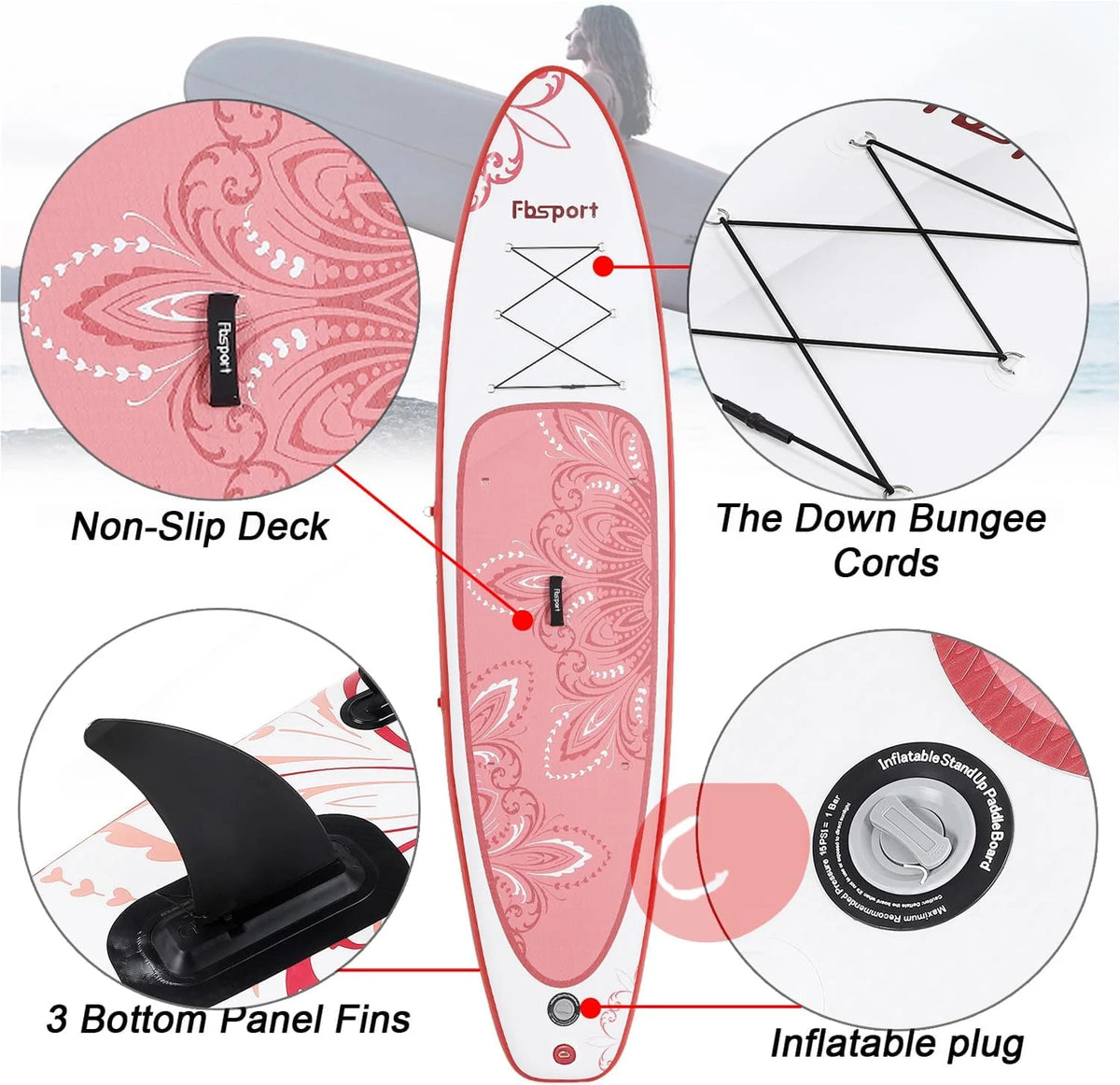 Premium-Stand-Up-Paddle-Board, Yoga-Board mit strapazierfähigem SUP-Zubehör und Tragetasche | Breiter Stand, Surf-Kontrolle, rutschfestes Deck, Leine, Paddel und Pumpe für Jugendliche und Erwachsene