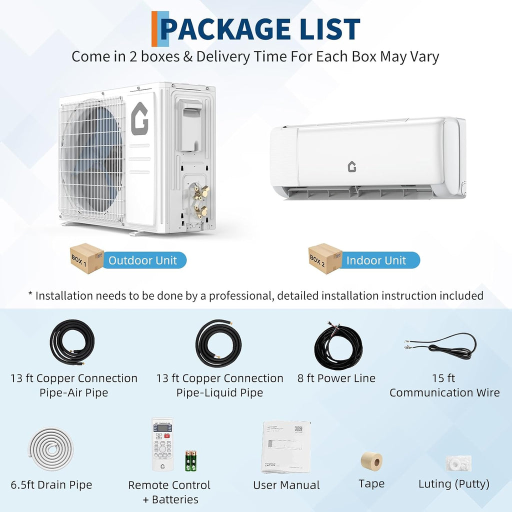 GarveeHome SEER 18.5 12000BTU Split-Mini-Klimaanlage 230 V | Stromsparendes Wechselrichtersystem mit WLAN, Fernbedienung und einfacher Installation für Räume bis zu 200 m