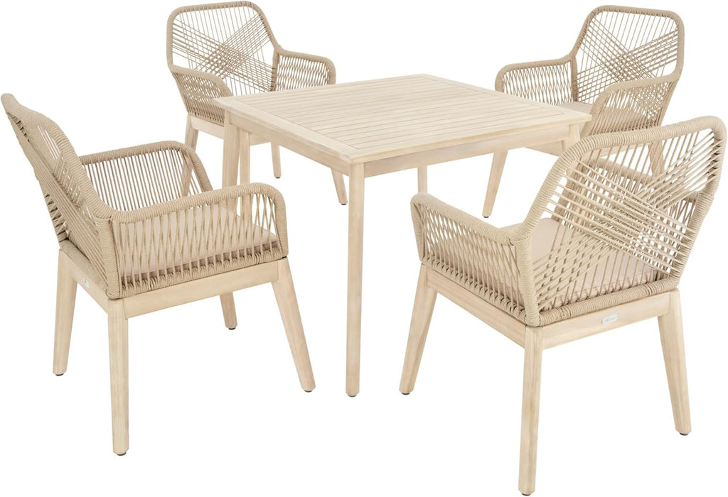 di volio Gartenmöbel Set Tarato - beige, wetterfeste Garten Möbel für Outdoor, quadratischer Holztisch & 4 Stühle