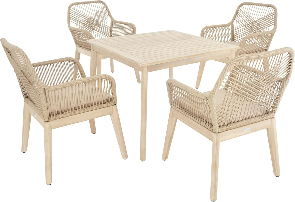 di volio Gartenmöbel Set Tarato - beige, wetterfeste Garten Möbel für Outdoor, quadratischer Holztisch & 4 Stühle