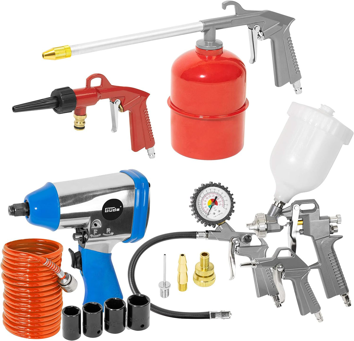Güde Kompressor-Set 405/10/50 15T(ölgeschmiert, 10 bar, 2200 W, 50 l Kessel, eff. Liefermenge 250 l/min, 2x Manometer, 2x Druckluftkupplungen, Sicherheitsventil  und  Ablassschraube, inkl. Zubehör-Set)