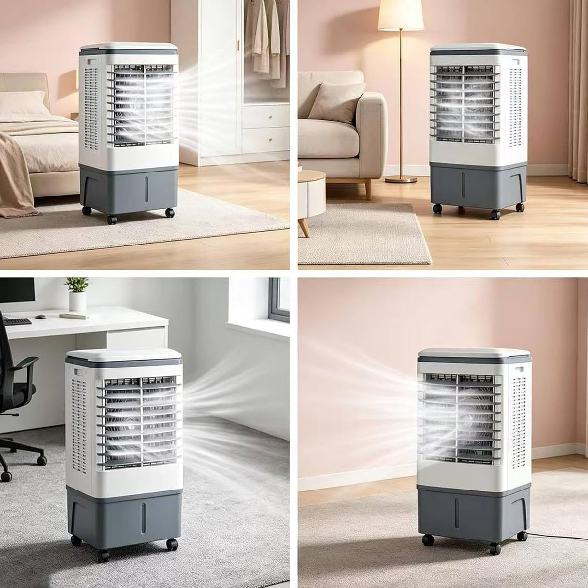 Klimaanlage Mobil 80W, 1-seitiger Klimaanlage Ohne Abluftschlauch, 3 Modi, 20L Abnehmbarem Tank, 60/120° Oszillation, 7.5h Timer, Leise, Fernbedienbar, Verdunstungskühler für Zuhause Schlafzimmer