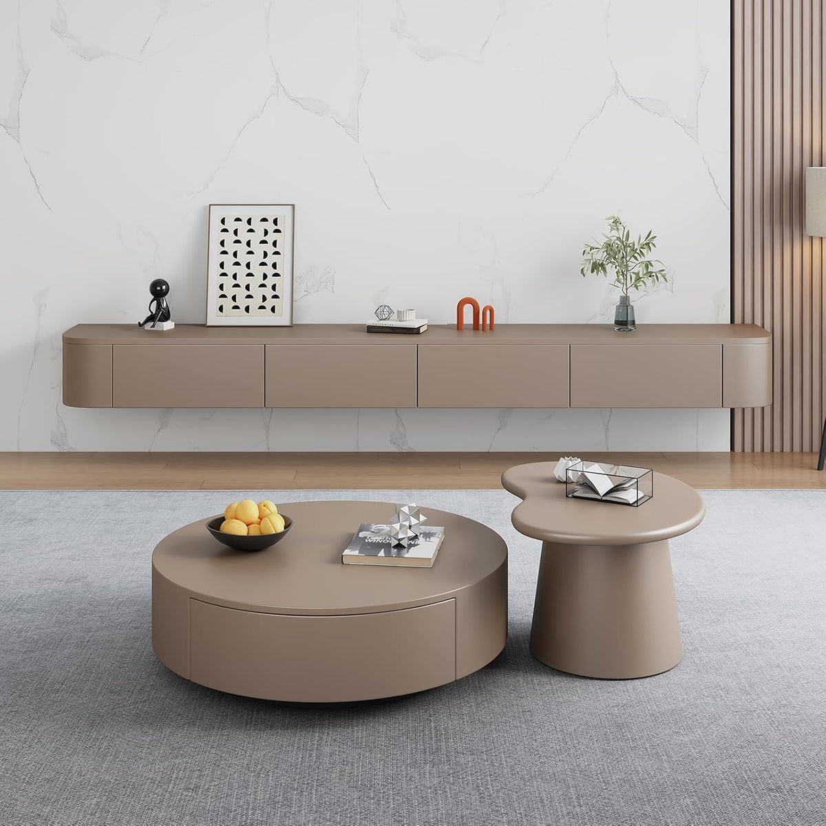 Schwebender TV-Ständer, Wandmontierte TV-Regale Mit Tür, TV-Medienkonsole, Schwebender TV-Schrank, Große TV-Bank Mit Stauraum Unter Dem Fernseher(Khaki,300CM/118.1")