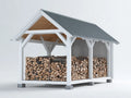 Kaminholzregal - Holz-Metall - 198 x 78 x 172 cm - Weiß-Grau - Landhausstil