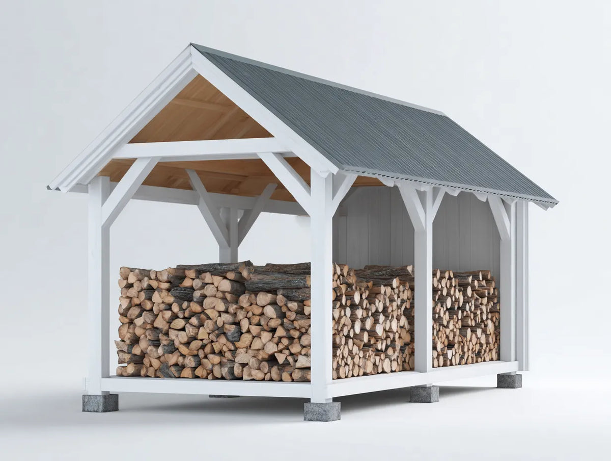 Kaminholzregal - Holz-Metall - 198 x 78 x 172 cm - Weiß-Grau - Landhausstil