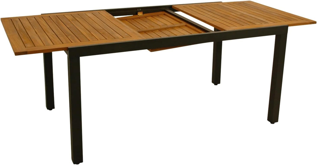 DEGAMO Gartentisch Ausziehtisch Milos 150/200x90cm, Aluminium anthrazit + Akazienholz geölt, Outdoor, FSC®-Zertifiziert