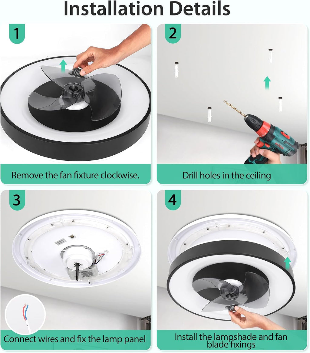 Aigostar Deckenventilator mit Beleuchtung Alexa, LED 40W, 4400LM, 2700K-6500K Dimmbar, 6 Geschwindigkeiten,φ50CM - Smart Deckenventilator mit Fernbedienung und Gateway, für Schlafzimmer, 2er-set