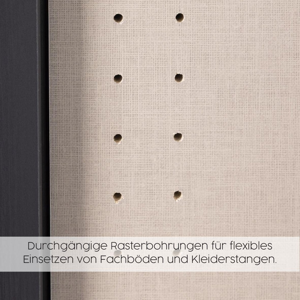 Rauch Möbel Mainz Schrank Kleiderschrank Drehtürenschrank Weiß-Grau metallic, Schwarz, 5-türig Spiegel, 6 Schubladen, Zubehörpaket Basic 3 Einlegeböden, 3 Kleiderstangen, grifflos BxHxT 226x210x54 cm