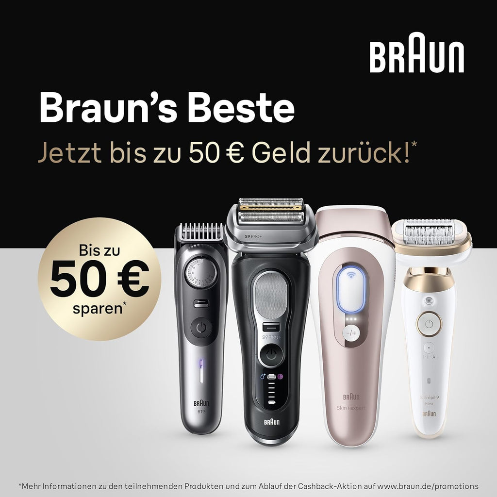 Braun Series 9 Pro+ Rasierer Herren, Elektrorasierer mit 5 Pro Rasierelementen, Langhaarschneider & Reinigungsstation, Rasierer-Ladeetui PowerCase, 60 Min Laufzeit, Made in Germany, 9577cc, Silber