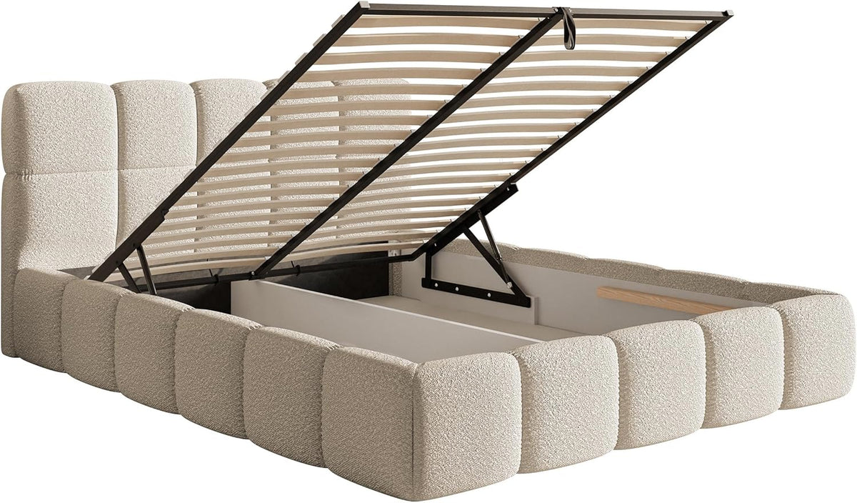 Selsey Bett Polsterbett Mit Stauraum Bettkasten 160 x 200 cm Boucle Gewebe Reißfest Cloudy Hellbeige