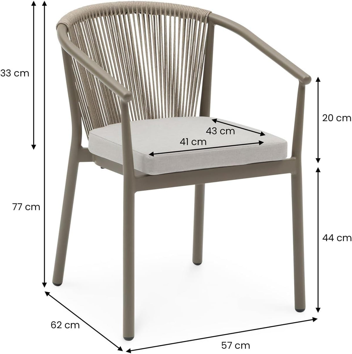 IDIMEX Gartenmöbel Set TAVOLO mit 6 Stühlen und Tisch, Champagner - 180x90 cm Gartentisch mit Keramik- Platte, Outdoor Essgruppe, Stühle mit Rope Bespannung, wetterfest für Garten Terrasse & Balkon