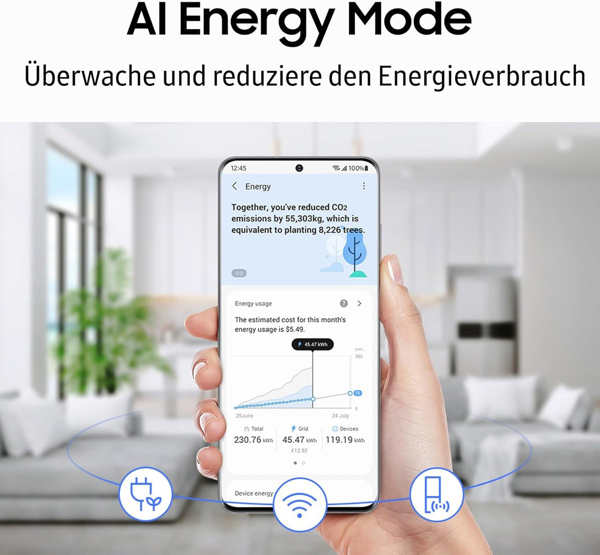 Samsung RB53DG706AB1EF Kühl-Gefrierkombination, 203 cm, 538 l, Extra breit (75 cm), Kühlschrank mit Gefrierfach, Wifi & AI Energy Mode, Twin Cooling+, Twist Ice Maker, Premium Black Steel