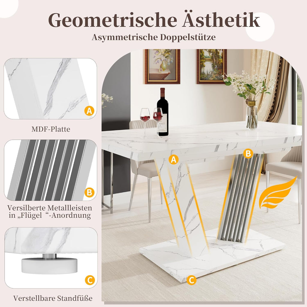 Kebnor Ausziehtisch 120-160x80x76 cm - Küchentisch mit ausziehbarem Blatt und Schmetterlings-Gestell für Küche & Wohnzimmer (Weiß)