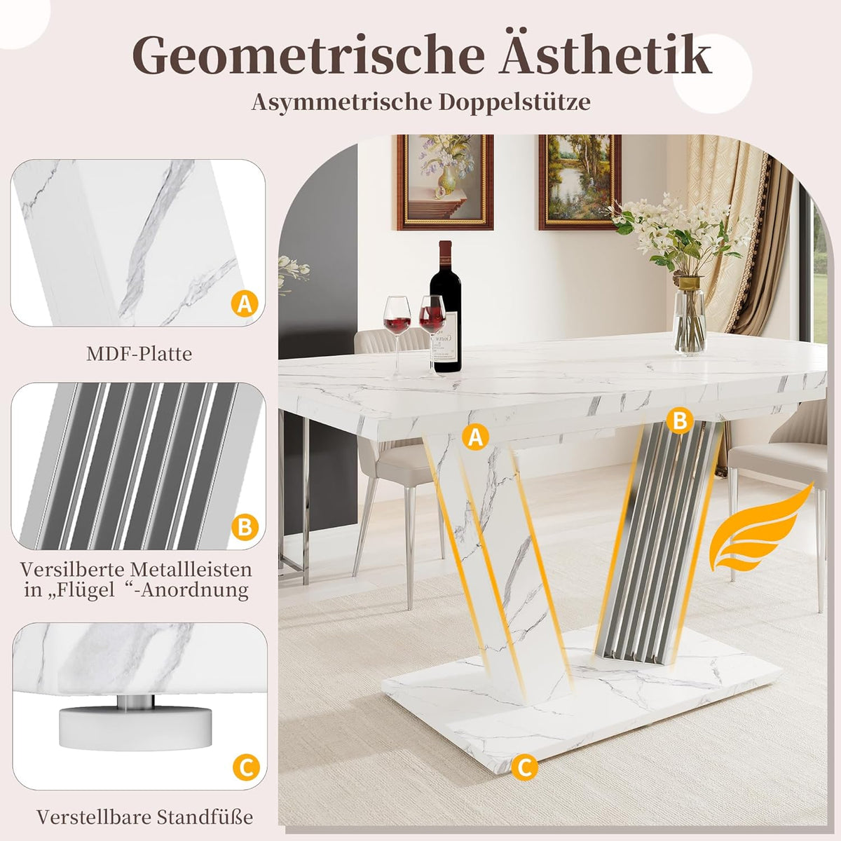 Kebnor Ausziehtisch 120-160x80x76 cm - Küchentisch mit ausziehbarem Blatt und Schmetterlings-Gestell für Küche & Wohnzimmer (Weiß)