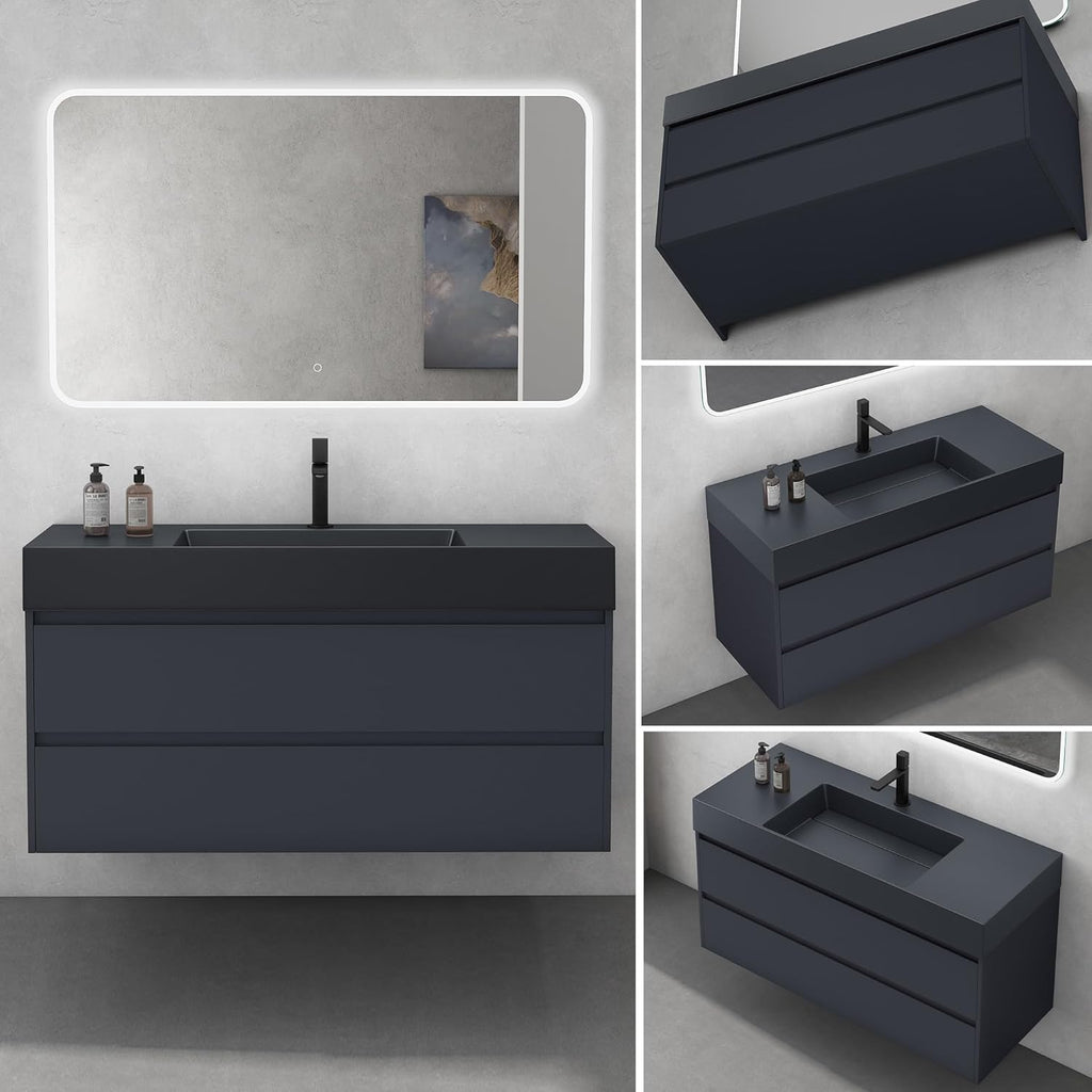 Mai & Mai Badmöbel Set Waschtisch mit Unterschrank Waschbeckenunterschrank 120x48x63cm in Anthrazit matt mit 2-Schubladen inkl. Waschbecken in Anthrazit Deep