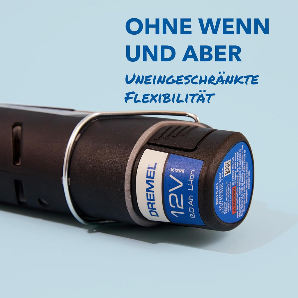 Dremel 8240 Akku-Multitool 12V 2Ah, Multifunktionswerkzeug Set mit 2 Akkus, 5 Auf-und Vorsätze, 1 Dremel BOX, 65 Zubehören zum Schneiden, Gravieren, Schleifen, Polieren, Schärfen, Bohren