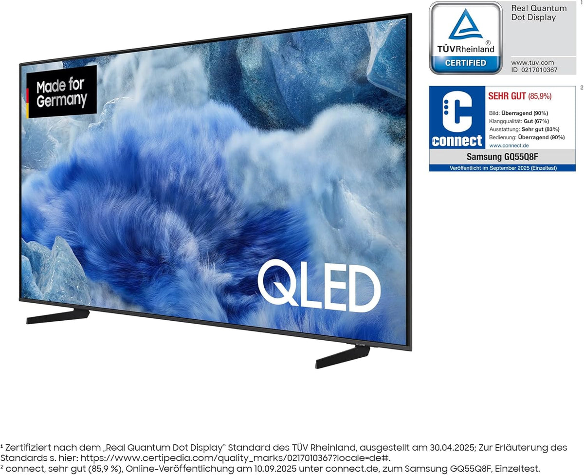 QLED Q8F 4K 75 Zoll (189 cm) UHD Fernseher, Q4 AI Prozessor, Quantum Dot für Reale Farben, AirSlim Design, 4K Upscaling, Gaming Hub, Kostenlose Inhalte, AI Smart TV