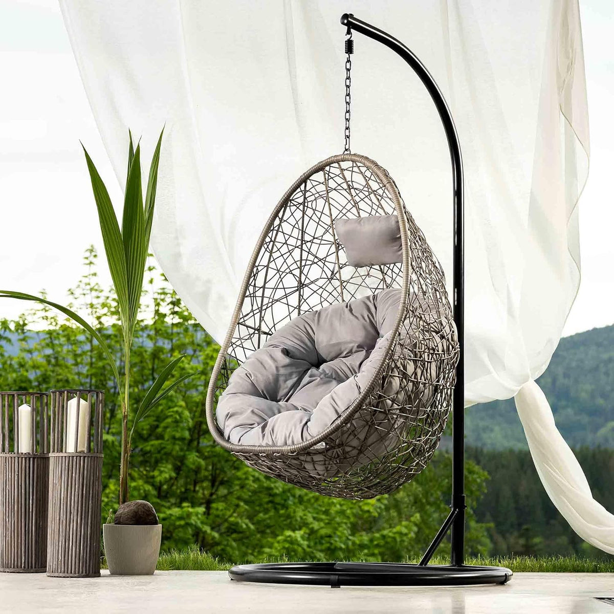 di volio Hängesessel BACOLI Hängekorb Hängeschaukel für Garten und Terasse inkl. Kissen + Fleecedecke (Grau/Grau)