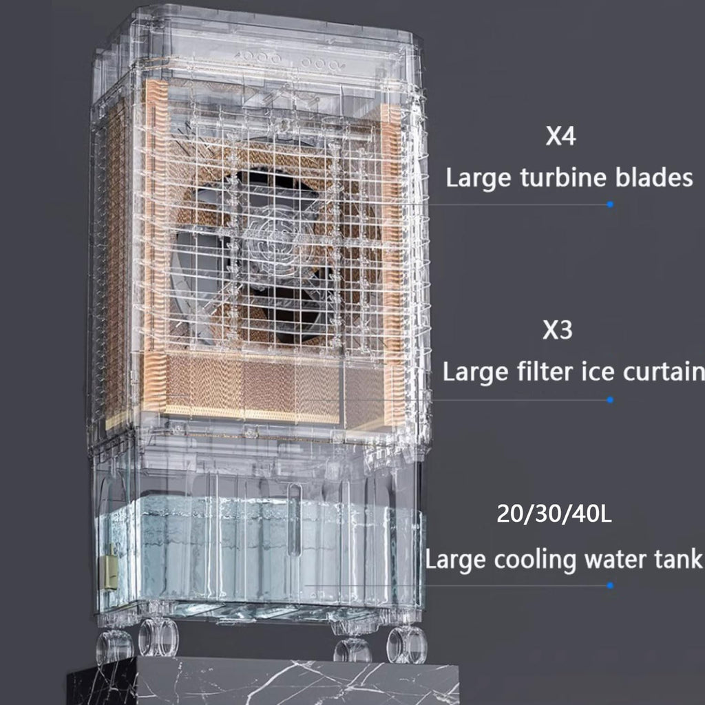 Tragbare Klimaanlage Verdunstungskühler mit verbessertem Kupfermotor, extra großer Wassertank, Kühlakkus für den Innen- und Außenbereich, ideal für Schlafzimmer