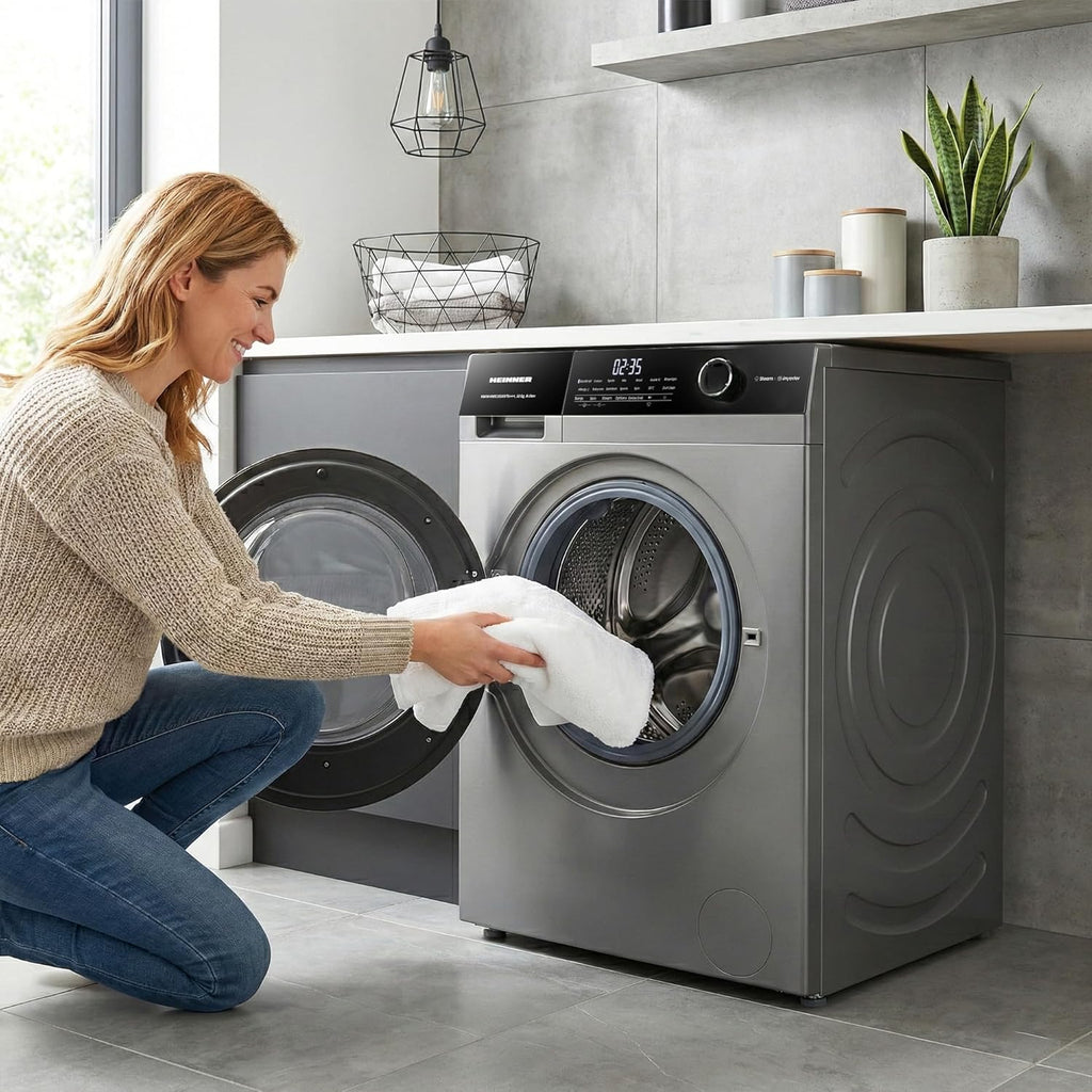 HWM-HMK1014IVTA+++ – Waschmaschine 10 kg, 1400 U/min, Inverter-Motor, 15 Programme, Touch-Display, Energieeffizienzklasse A, Grau Titan, 5 Jahre Garantie (Anthrazit, 10 KG)
