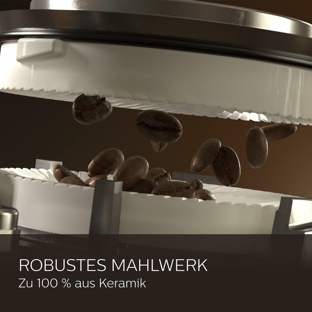 Saeco GranAroma Kaffeevollautomat mit 14 Kaffeespezialitäten, intuitives Farbdisplay, 4 Benutzerprofile, Keramikmahlwerk, Edelstahl-Schwarz (SM6585/00)